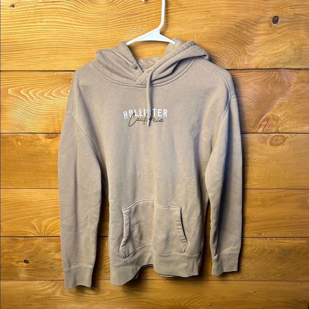 Hollister California Mens Hooded sweatshirt Pull over Tan Brown Hoodie Sm pocket